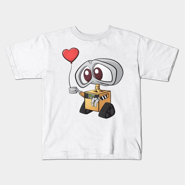 Sad Wall-E with Heart Balloon Kids T-Shirt by casbuijsman